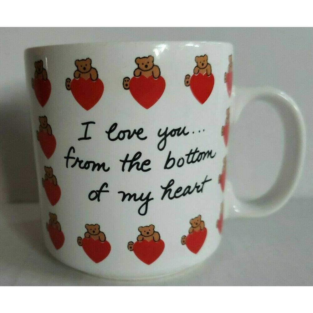 Vintage Russ Berrie&Co Bear Hearts “I Love You From The Bottom Of My Heart” Mug